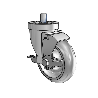30 Series Threaded Stem Zinc Swivel Caster with 4 x 1.25 PolyLock (Grey) Wheel and VertiLoc Brake