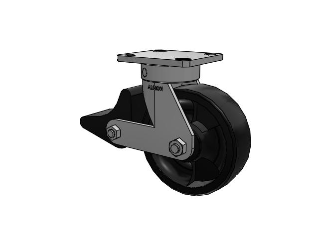 110 Series Kingpinless Top Plate Swivel Caster with 6 x 2 Black Nylon HT - Glass-Filled Nylon (High Heat) Wheel and Poly Lock Integrated Brake
