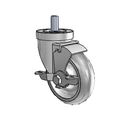 30 Series Threaded Stem Zinc Swivel Caster with 4 x 1.25 PolyLock (Grey) Wheel and VertiLoc Brake