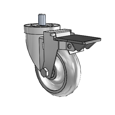 30 Series Threaded Stem Zinc Swivel Caster with 4 x 1.25 PolyLock (Grey) Wheel and PosiLoc Brake