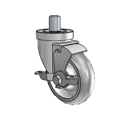 30 Series Threaded Stem Zinc Swivel Caster with 4 x 1.25 PolyLock (Grey) Wheel and VertiLoc Brake