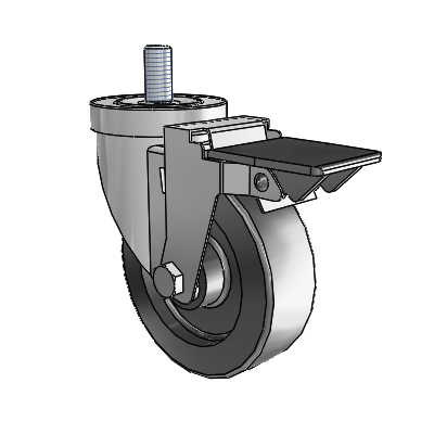 Roulette pivotante à tige filetée en zinc de la série 30, équipée d'une roue en polyoléfine de 4 x 1,25 et d'un frein PosiLoc