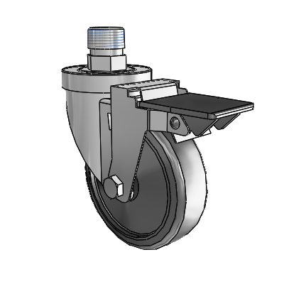 30 Series Pipe Thread Stem Zinc Swivel Caster with 4 x 1.25 Cushion Rubber Wheel and PosiLoc Brake