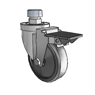 30 Series Pipe Thread Stem Zinc Swivel Caster with 4 x 1.25 Cushion Rubber Wheel and PosiLoc Brake