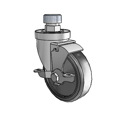 30 Series Pipe Thread Stem Zinc Swivel Caster with 4 x 1.25 Cushion Rubber Wheel and VertiLoc Brake