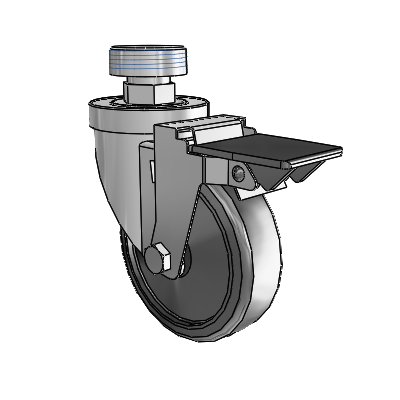 30 Series Pipe Thread Stem Zinc Swivel Caster with 4 x 1.25 Cushion Rubber Wheel and PosiLoc Brake