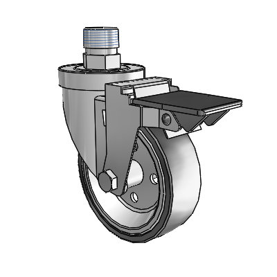 30 Series Pipe Thread Stem Zinc Swivel Caster with 4 x 1.25 Welded Disc Rubber (Black) Wheel and PosiLoc Brake