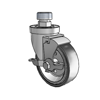 30 Series Pipe Thread Stem Zinc Swivel Caster with 4 x 1.25 Welded Disc Rubber (Black) Wheel and VertiLoc Brake