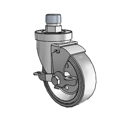 30 Series Pipe Thread Stem Zinc Swivel Caster with 4 x 1.25 Welded Disc Rubber (Grey) Wheel and VertiLoc Brake