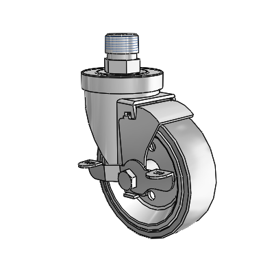 30 Series Pipe Thread Stem Zinc Swivel Caster with 4 x 1.25 Welded Disc Rubber (Grey) Wheel and VertiLoc Brake