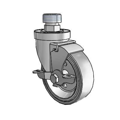 30 Series Pipe Thread Stem Zinc Swivel Caster with 4 x 1.25 Welded Disc Rubber (Grey) Wheel and VertiLoc Brake