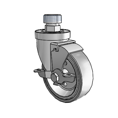 30 Series Pipe Thread Stem Zinc Swivel Caster with 4 x 1.25 Welded Disc Rubber (Grey) Wheel and VertiLoc Brake