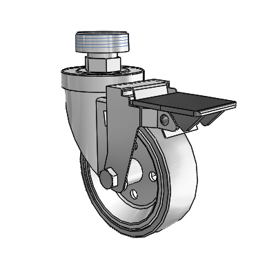 30 Series Pipe Thread Stem Zinc Swivel Caster with 4 x 1.25 Welded Disc Rubber (Grey) Wheel and PosiLoc Brake