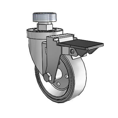 30 Series Pipe Thread Stem Zinc Swivel Caster with 4 x 1.25 Welded Disc Rubber (Grey) Wheel and PosiLoc Brake