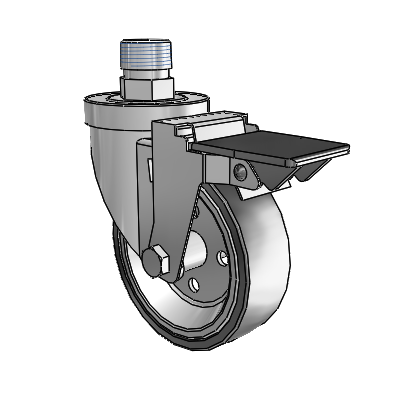 30 Series Pipe Thread Stem Zinc Swivel Caster with 4 x 1.25 Welded Disc Polyurethane Wheel and PosiLoc Brake