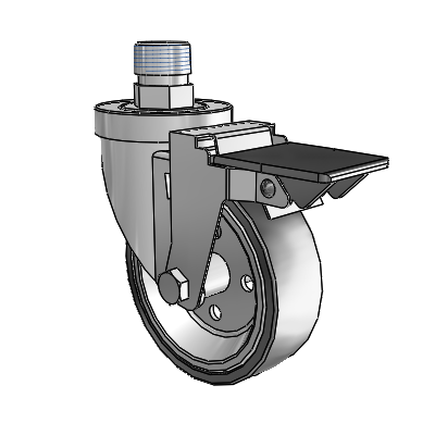 30 Series Pipe Thread Stem Zinc Swivel Caster with 4 x 1.25 Welded Disc Polyurethane Wheel and PosiLoc Brake