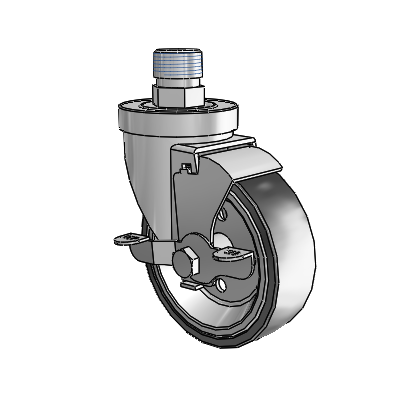 30 Series Pipe Thread Stem Zinc Swivel Caster with 4 x 1.25 Welded Disc Polyurethane Wheel and VertiLoc Brake