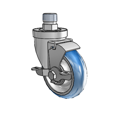 30 Series Pipe Thread Stem Zinc Swivel Caster with 4 x 1.25 PolyLoc (Blue) Wheel and VertiLoc Brake