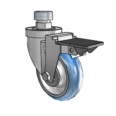 30 Series Pipe Thread Stem Zinc Swivel Caster with 4 x 1.25 PolyLoc (Blue) Wheel and PosiLoc Brake
