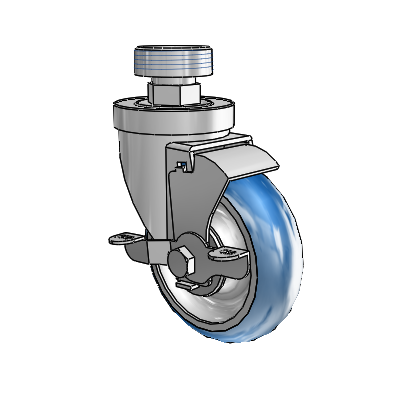 30 Series Pipe Thread Stem Zinc Swivel Caster with 4 x 1.25 PolyLoc (Blue) Wheel and VertiLoc Brake