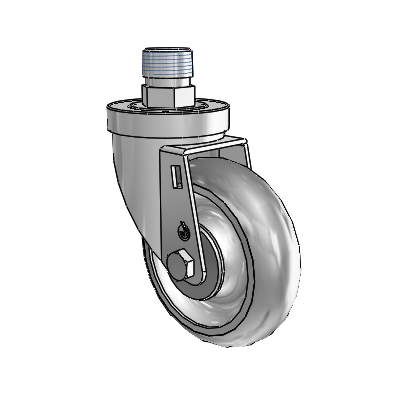 Roulette pivotante à tige filetée de la série 30 en zinc, équipée de 4 roues PolyLock de 1,25 (grises)