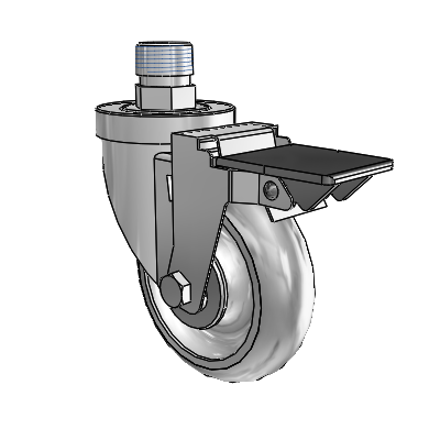 30 Series Pipe Thread Stem Zinc Swivel Caster with 4 x 1.25 PolyLock (Grey) Wheel and PosiLoc Brake