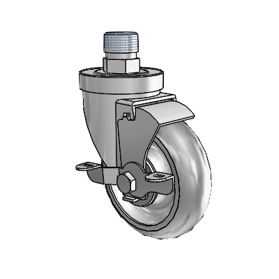 30 Series Pipe Thread Stem Zinc Swivel Caster with 4 x 1.25 PolyLock (Grey) Wheel and VertiLoc Brake