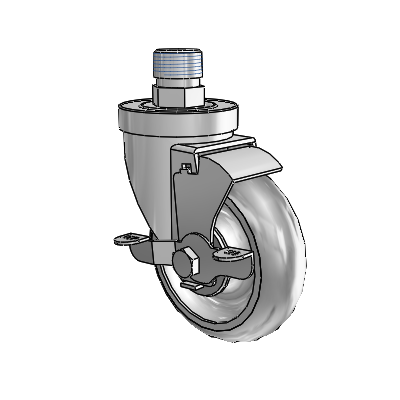 30 Series Pipe Thread Stem Zinc Swivel Caster with 4 x 1.25 PolyLock (Grey) Wheel and VertiLoc Brake