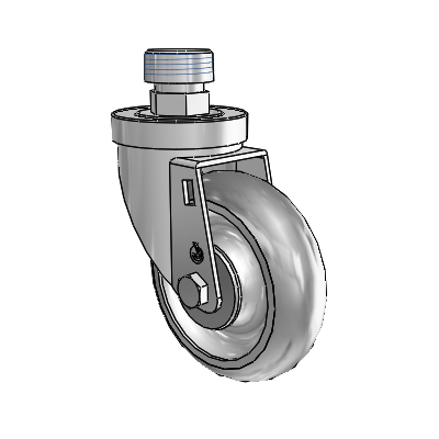 Roulette pivotante à tige filetée de la série 30 en zinc, équipée de 4 roues PolyLock de 1,25 (grises)