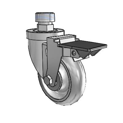 30 Series Pipe Thread Stem Zinc Swivel Caster with 4 x 1.25 PolyLock (Grey) Wheel and PosiLoc Brake