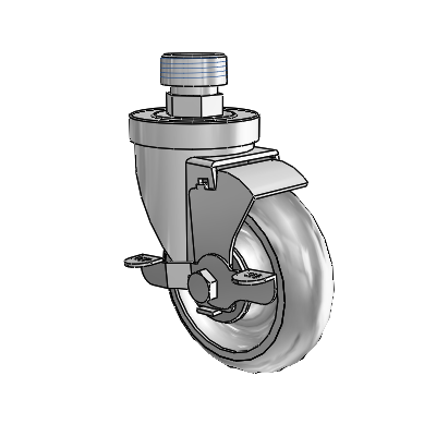 30 Series Pipe Thread Stem Zinc Swivel Caster with 4 x 1.25 PolyLock (Grey) Wheel and VertiLoc Brake