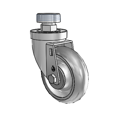 Roulette pivotante à tige filetée de la série 30 en zinc, équipée de 4 roues PolyLock de 1,25 (grises)