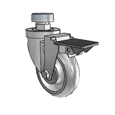30 Series Pipe Thread Stem Zinc Swivel Caster with 4 x 1.25 PolyLock (Grey) Wheel and PosiLoc Brake