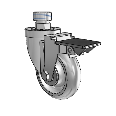30 Series Pipe Thread Stem Zinc Swivel Caster with 4 x 1.25 Advantage TPR (Round) Wheel and PosiLoc Brake