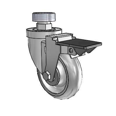 30 Series Pipe Thread Stem Zinc Swivel Caster with 4 x 1.25 Advantage TPR (Round) Wheel and PosiLoc Brake