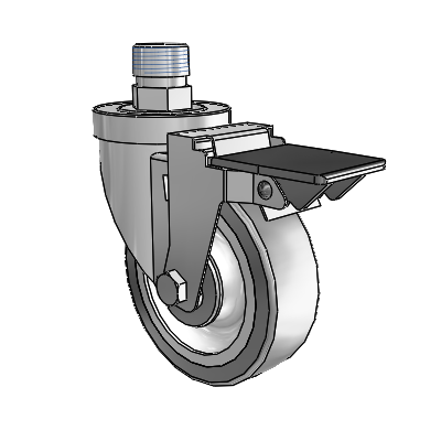 30 Series Pipe Thread Stem Zinc Swivel Caster with 4 x 1.25 Advantage TPR (Flat) Wheel and PosiLoc Brake