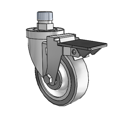 30 Series Pipe Thread Stem Zinc Swivel Caster with 4 x 1.25 Advantage TPR (Flat) Wheel and PosiLoc Brake