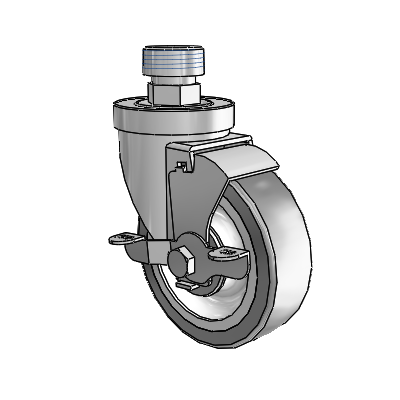 30 Series Pipe Thread Stem Zinc Swivel Caster with 4 x 1.25 Advantage TPR (Flat) Wheel and VertiLoc Brake