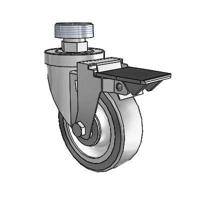 30 Series Pipe Thread Stem Zinc Swivel Caster with 4 x 1.25 Advantage TPR (Flat) Wheel and PosiLoc Brake