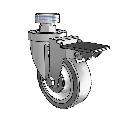 30 Series Pipe Thread Stem Zinc Swivel Caster with 4 x 1.25 Advantage TPR (Flat) Wheel and PosiLoc Brake