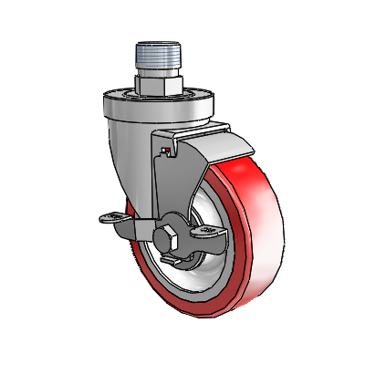 30 Series Pipe Thread Stem Zinc Swivel Caster with 4 x 1.25 Advantage Heat (Flat) Wheel and VertiLoc Brake