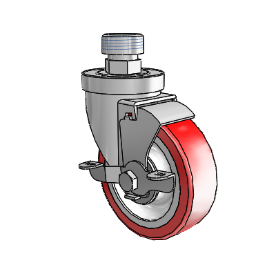 30 Series Pipe Thread Stem Zinc Swivel Caster with 4 x 1.25 Advantage Heat (Flat) Wheel and VertiLoc Brake