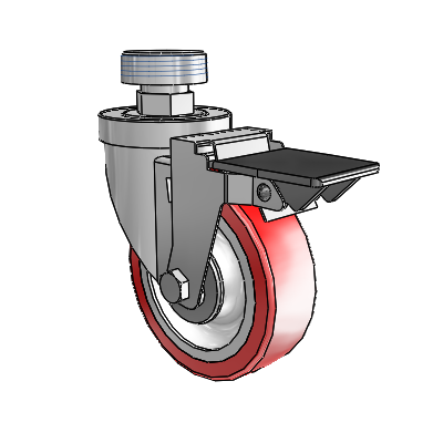 30 Series Pipe Thread Stem Zinc Swivel Caster with 4 x 1.25 Advantage Heat (Flat) Wheel and PosiLoc Brake