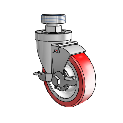 30 Series Pipe Thread Stem Zinc Swivel Caster with 4 x 1.25 Advantage Heat (Flat) Wheel and VertiLoc Brake