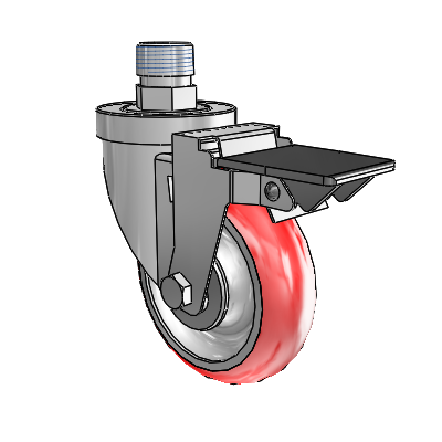 30 Series Pipe Thread Stem Zinc Swivel Caster with 4 x 1.25 Advantage Heat (Round) Wheel and PosiLoc Brake
