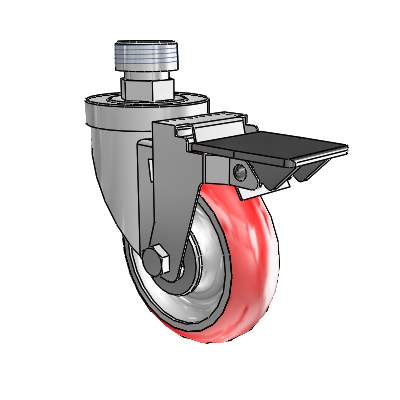 30 Series Pipe Thread Stem Zinc Swivel Caster with 4 x 1.25 Advantage Heat (Round) Wheel and PosiLoc Brake