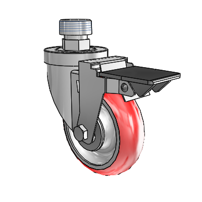30 Series Pipe Thread Stem Zinc Swivel Caster with 4 x 1.25 Advantage Heat (Round) Wheel and PosiLoc Brake