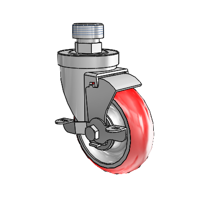 30 Series Pipe Thread Stem Zinc Swivel Caster with 4 x 1.25 Advantage Heat (Round) Wheel and VertiLoc Brake