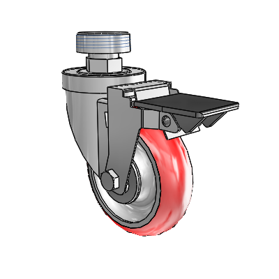 30 Series Pipe Thread Stem Zinc Swivel Caster with 4 x 1.25 Advantage Heat (Round) Wheel and PosiLoc Brake
