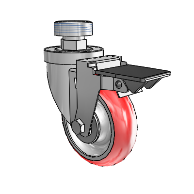 30 Series Pipe Thread Stem Zinc Swivel Caster with 4 x 1.25 Advantage Heat (Round) Wheel and PosiLoc Brake